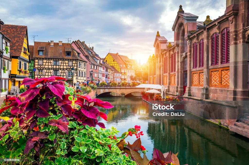 View of Colmar's Petite Venise with canals and colourful houses