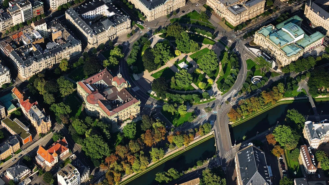 Panoramic view of Strasbourg and its prestigious historic quarters