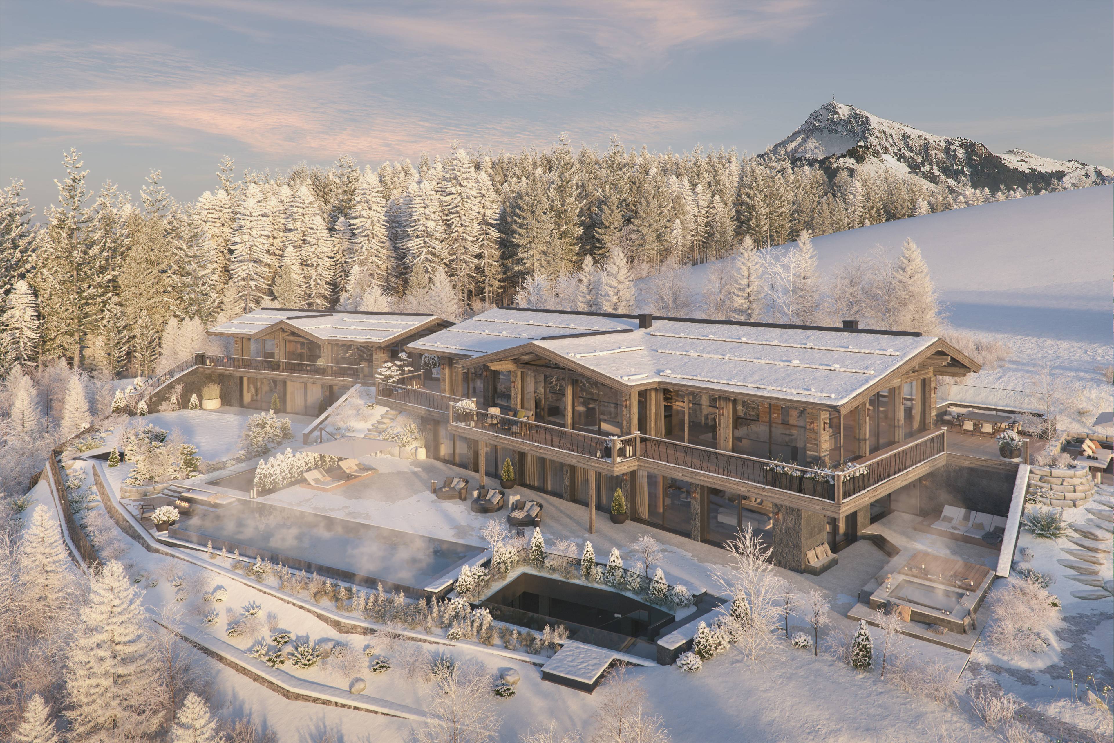 Chalet alpin ultra-luxe dans les Alpes autrichiennes enneigées
